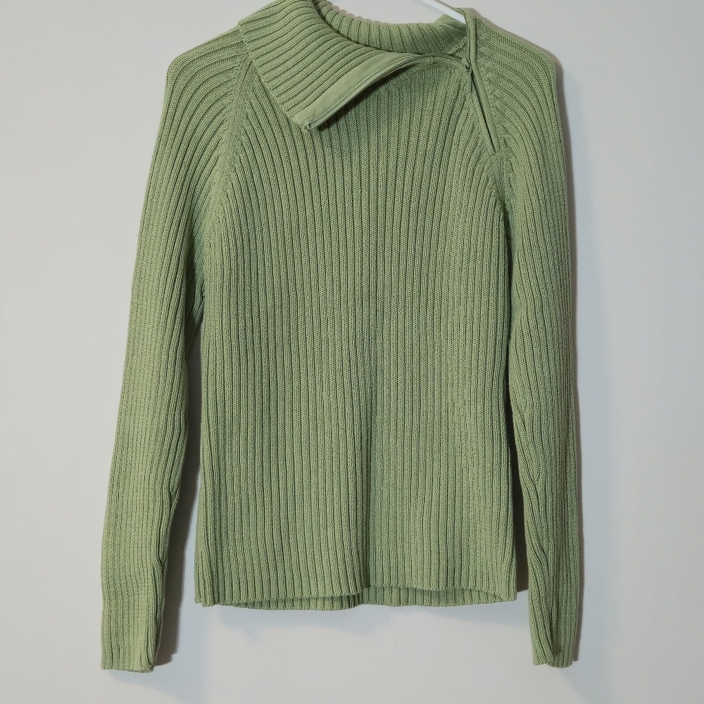 Reitmans XL Sage Green Ribbed Mock Neck Sweater Zipper Detail Soft Cotton Knit - Picture 2 of 12